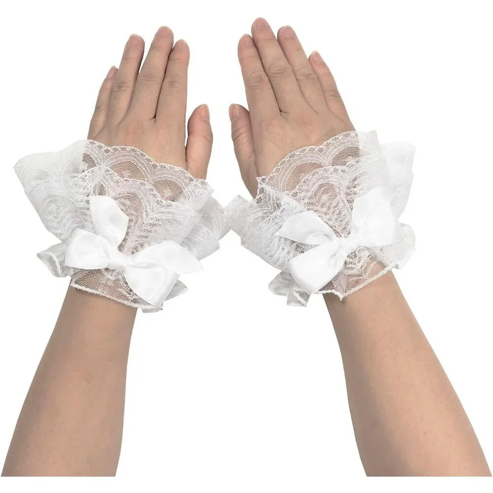 Women's Bow Lace Arm Sleeves White Gloves Style Wedding Halloween Accessories